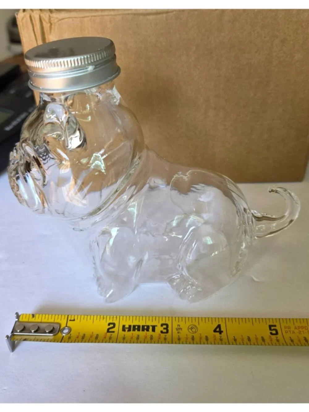 Bulldog Shaped Clear Glass Jar Airtight Lid Storage Dog Treats or Small Items